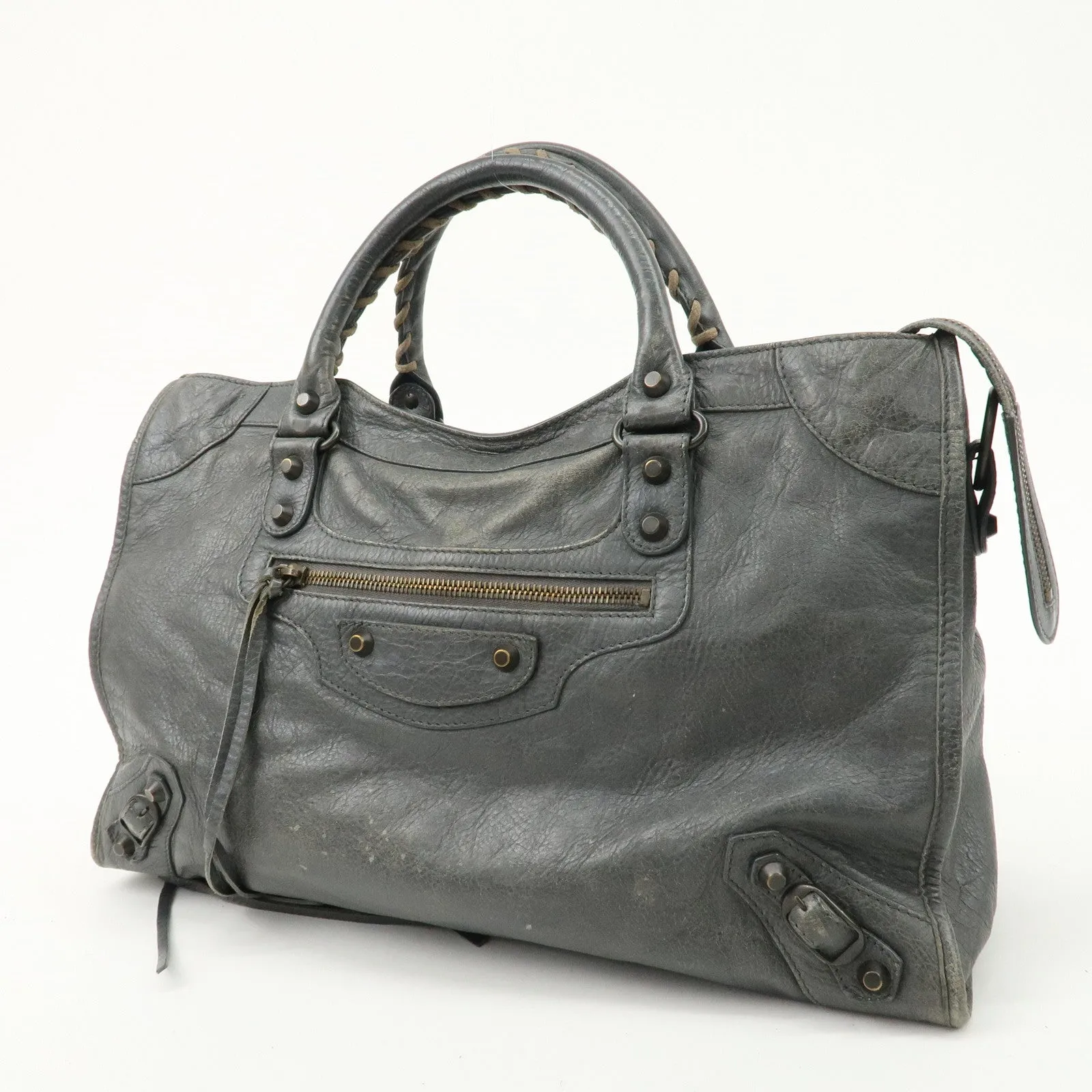 BALENCIAGA The City Leather 2Way Hand Shoulder Bag Gray 115748