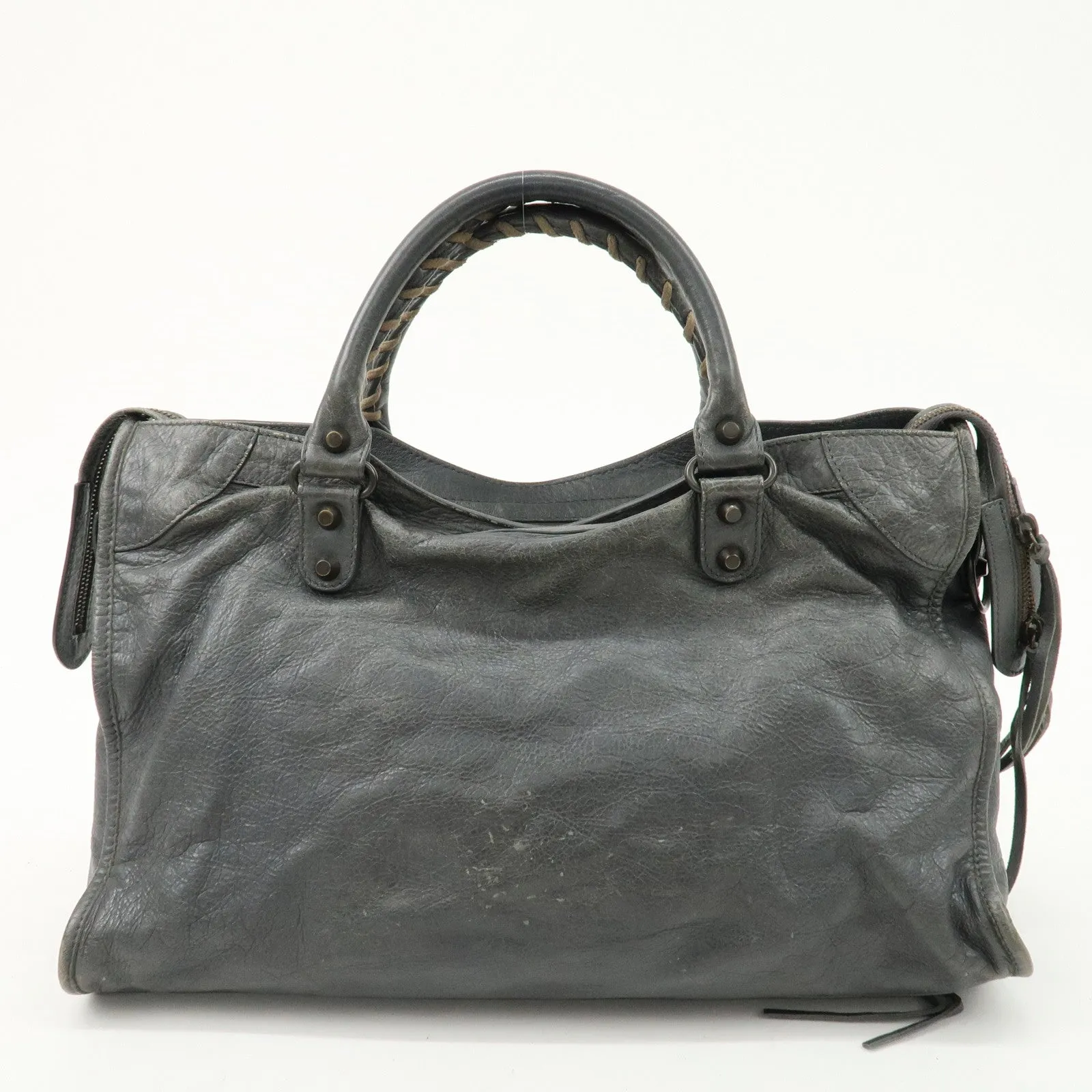 BALENCIAGA The City Leather 2Way Hand Shoulder Bag Gray 115748