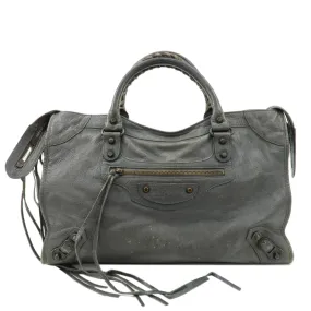 BALENCIAGA The City Leather 2Way Hand Shoulder Bag Gray 115748