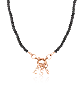 Black Spinnel Charm Lock Necklace - 18K Rose Vermeil