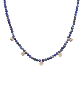 Blue Lapis Gemstone & Five diamonds Necklace - 14K Rose Gold