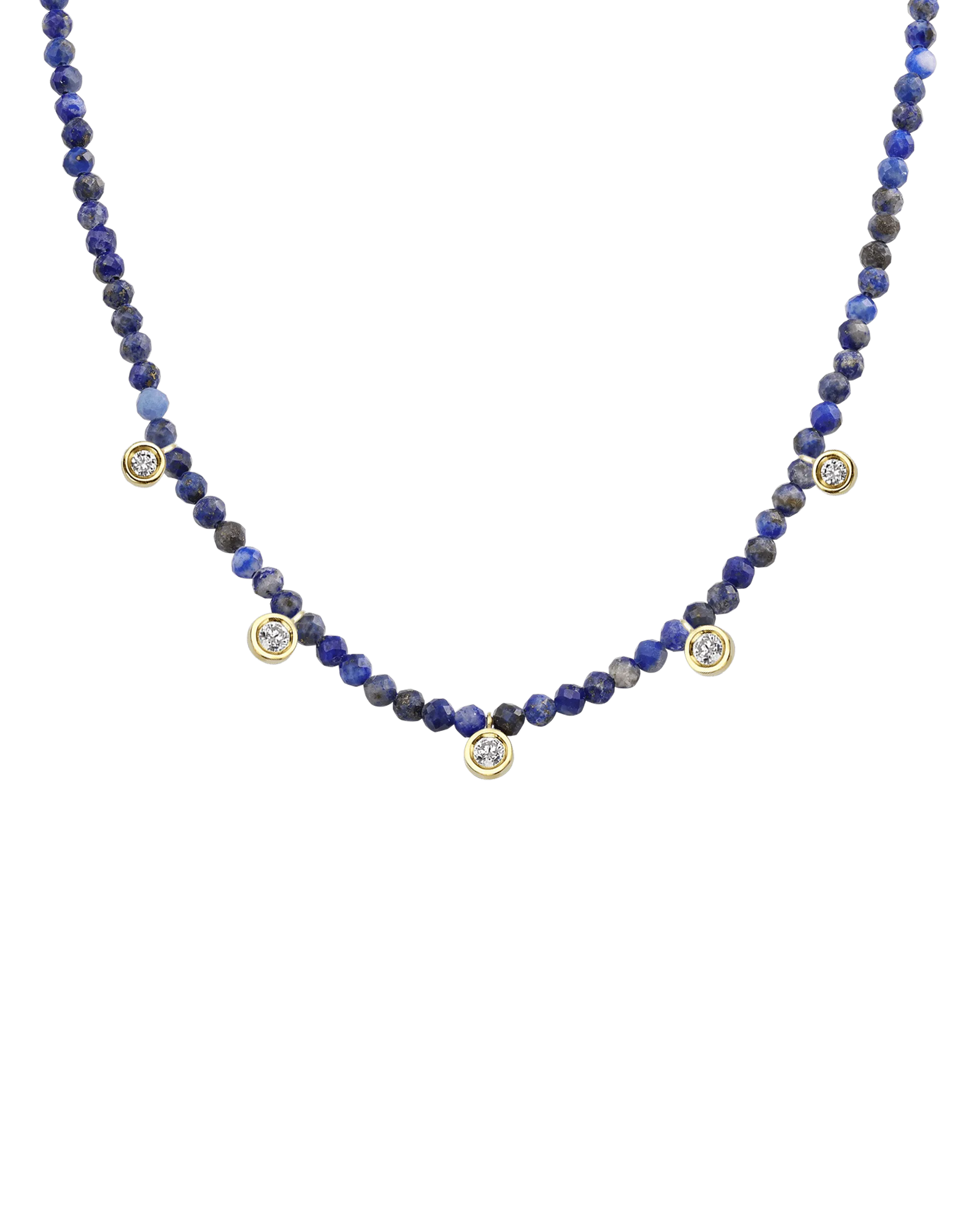 Blue Lapis Gemstone & Five diamonds Necklace - 14K Rose Gold