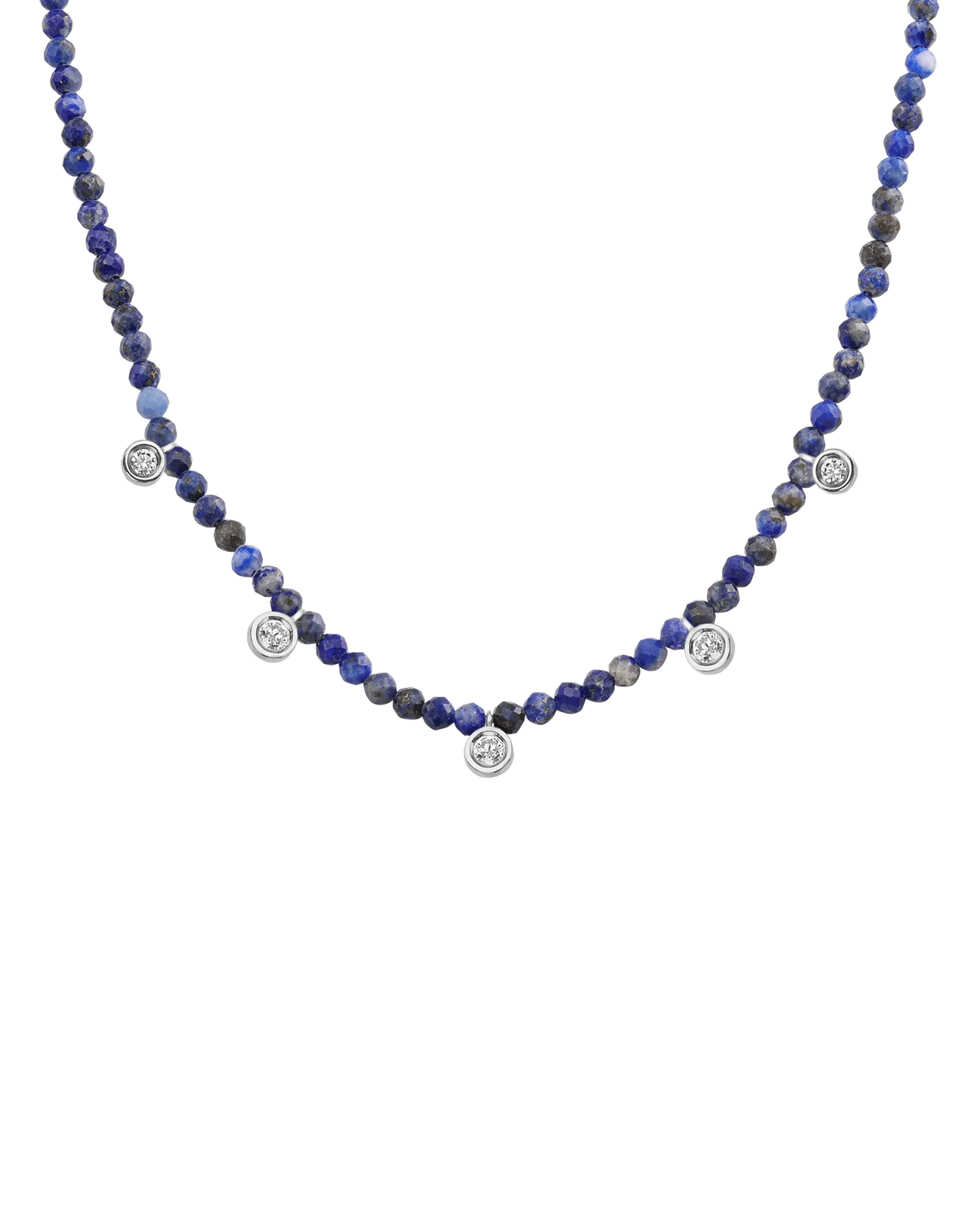 Blue Lapis Gemstone & Five diamonds Necklace - 14K Rose Gold