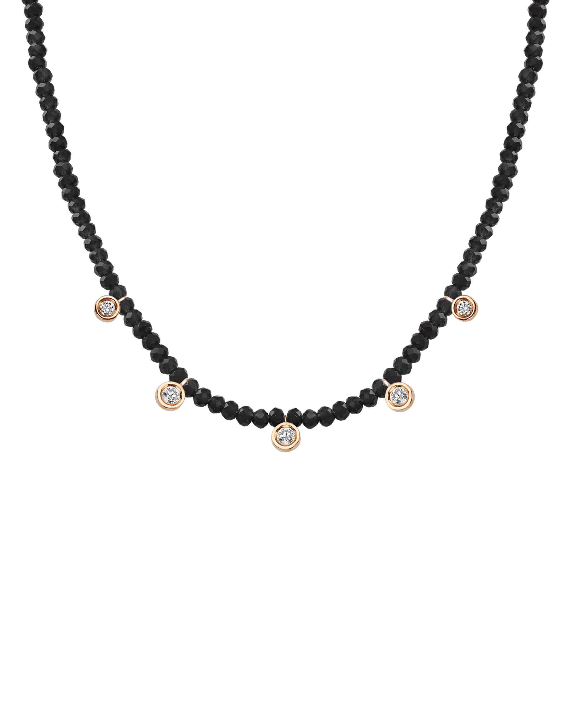 Blue Lapis Gemstone & Five diamonds Necklace - 14K Rose Gold