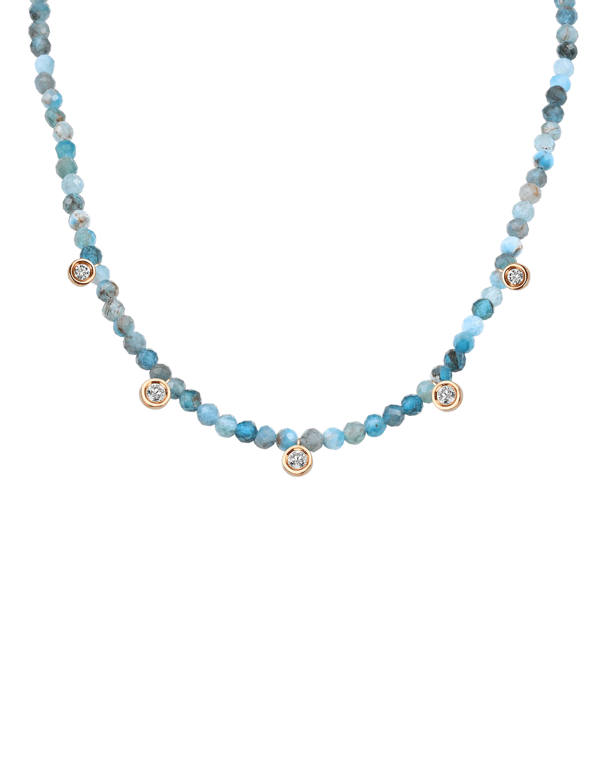 Blue Lapis Gemstone & Five diamonds Necklace - 14K Rose Gold