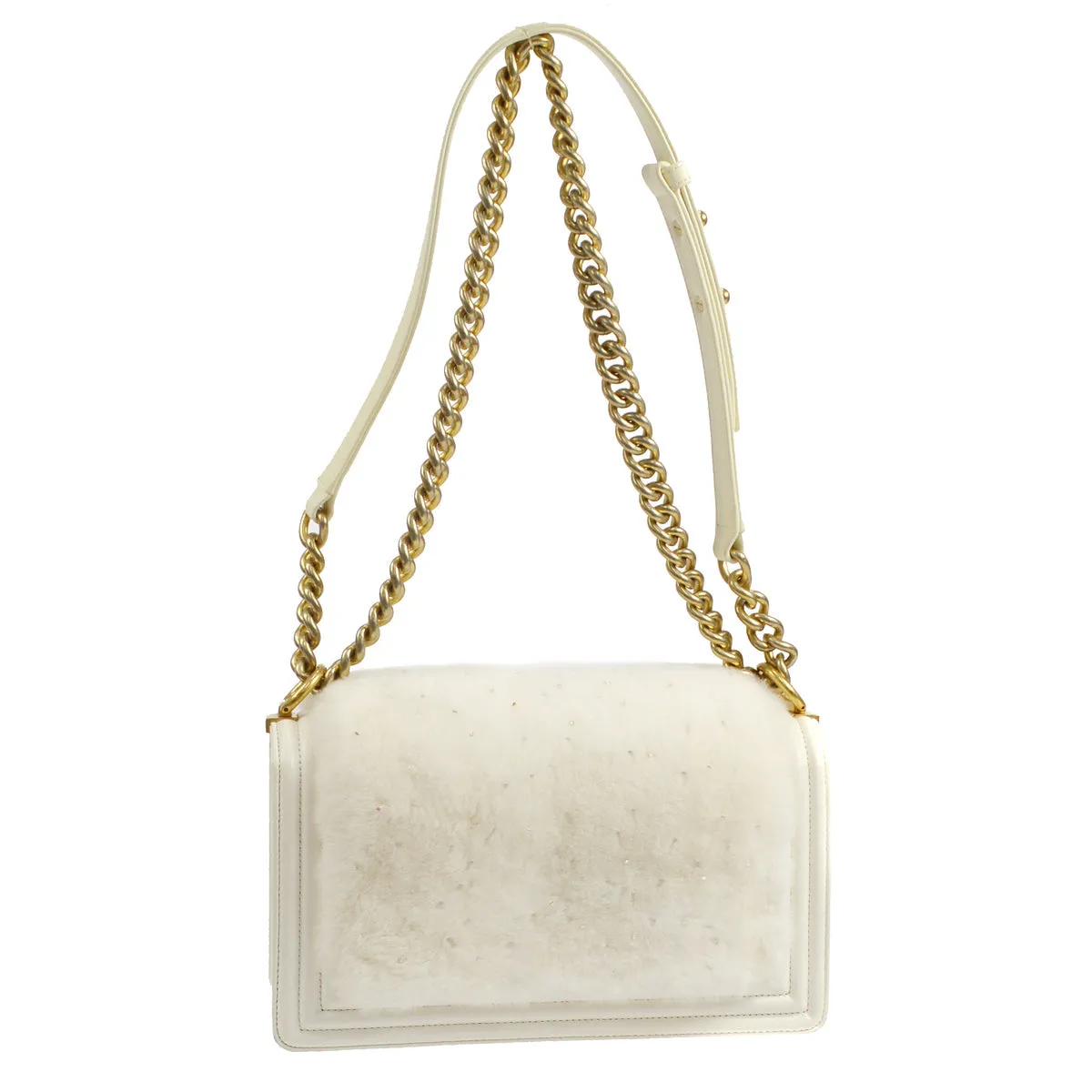 BOY CHANEL Chain Shoulder Bag White Fur Leather 74174