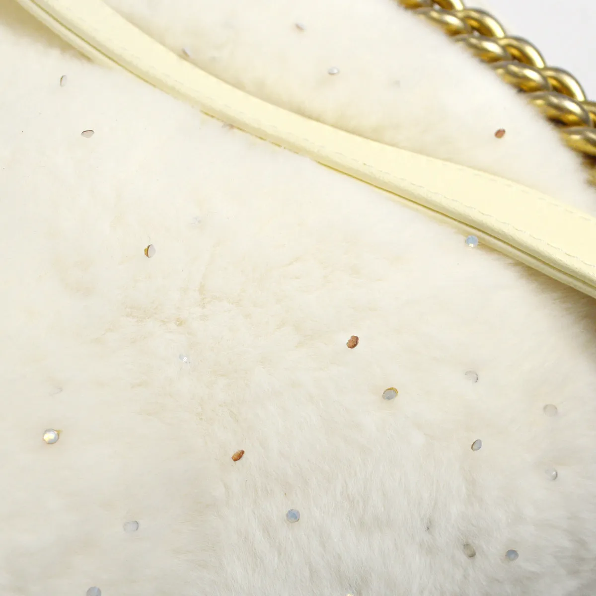 BOY CHANEL Chain Shoulder Bag White Fur Leather 74174