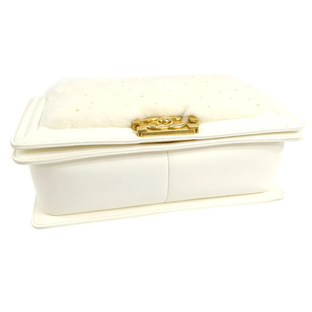 BOY CHANEL Chain Shoulder Bag White Fur Leather 74174