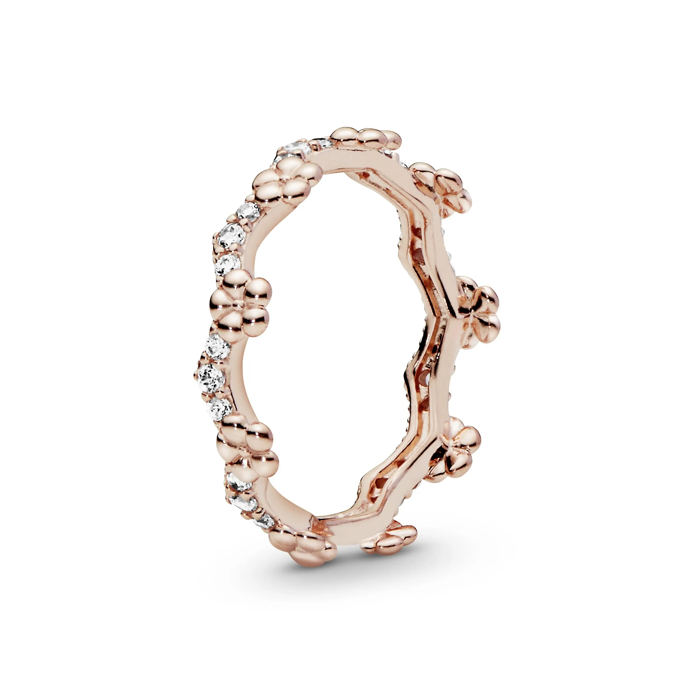 Flower 14k Rose Gold-plated ring with clear cubic zirconia