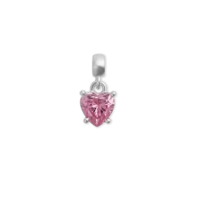 Heart Pink Crystal Charm Silver