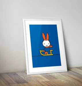 Miffy Playing on a Sleigh Framed Mini Poster