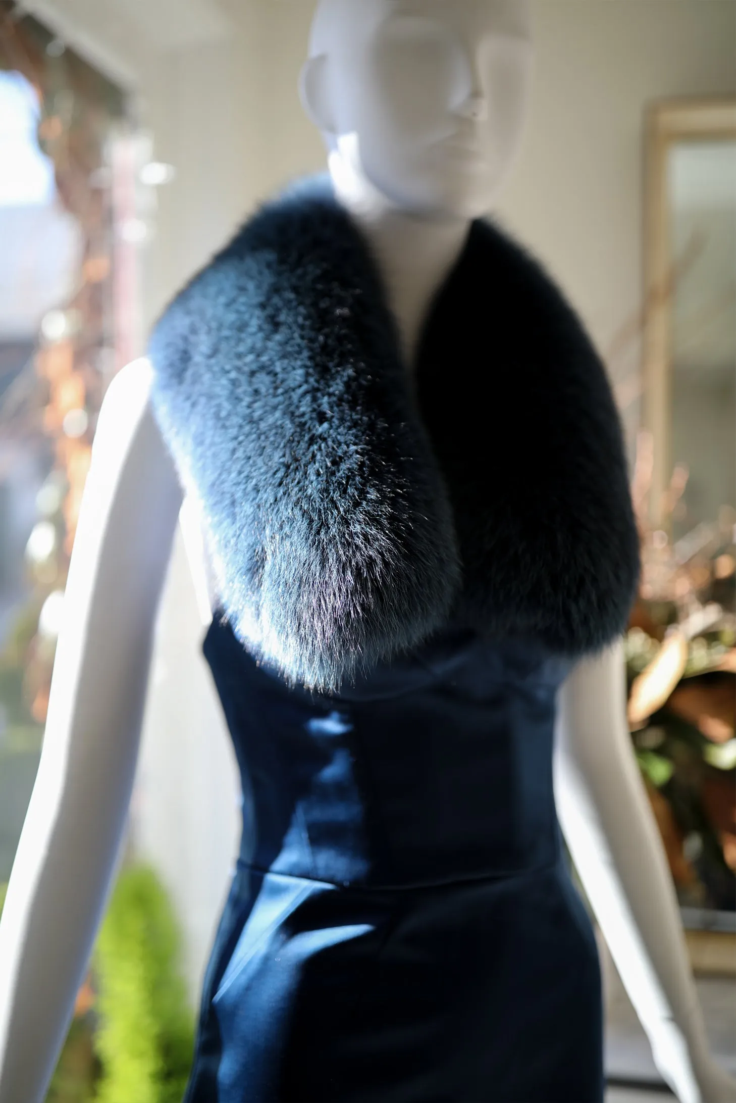 Navy Fox Collar Fur