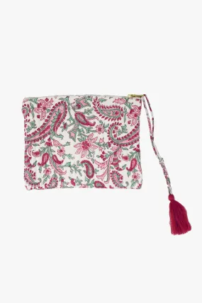 Organic Cotton Zip Pouch | Flower Pink/Green