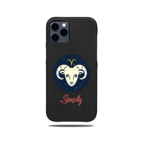 Personalized Aries iPhone 12 Pro Max Black Leather Case