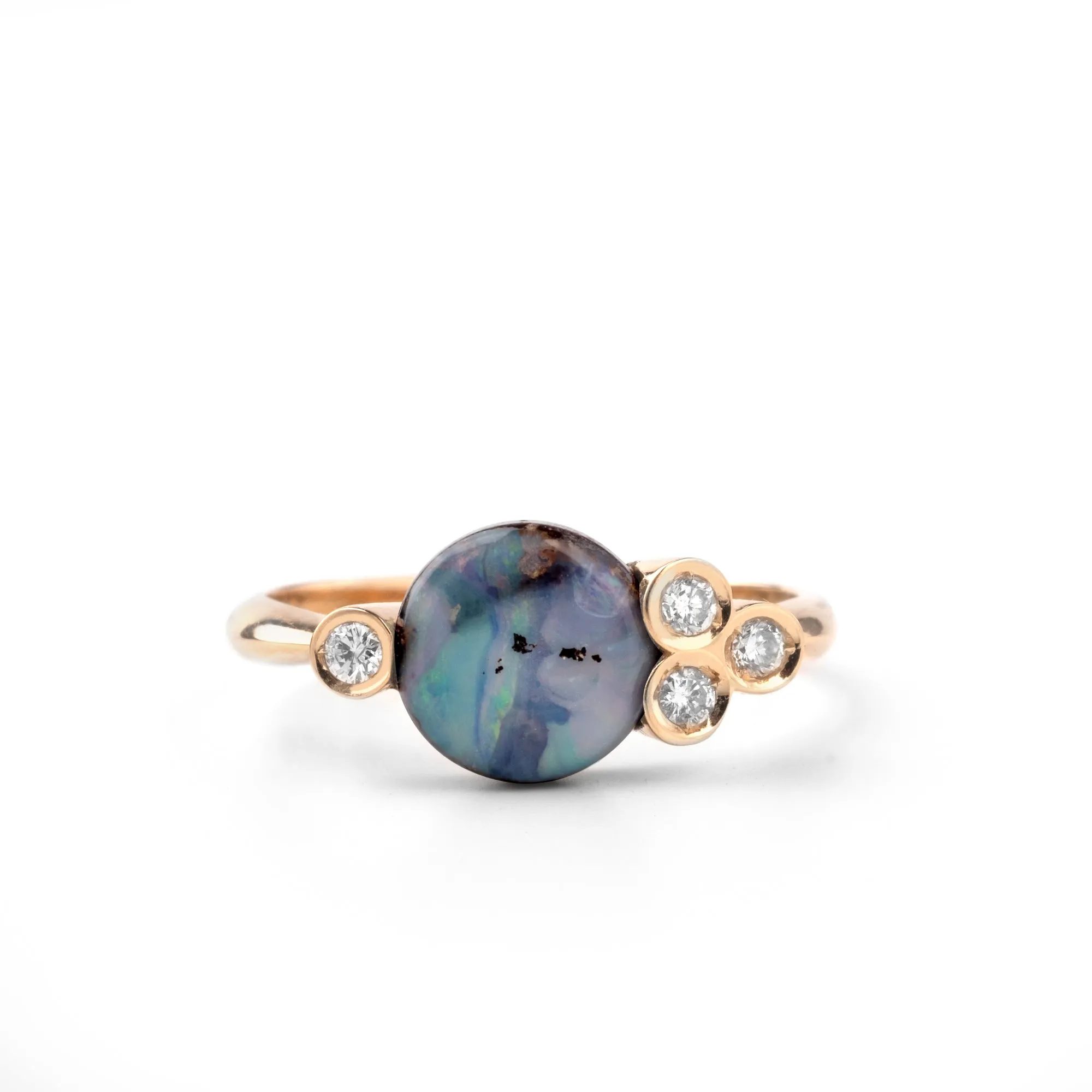 Round-cut Boulder opal 18k rose gold ring