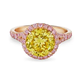 Round Cut Fancy Vivid Yellow Diamond Ring, 2 CT